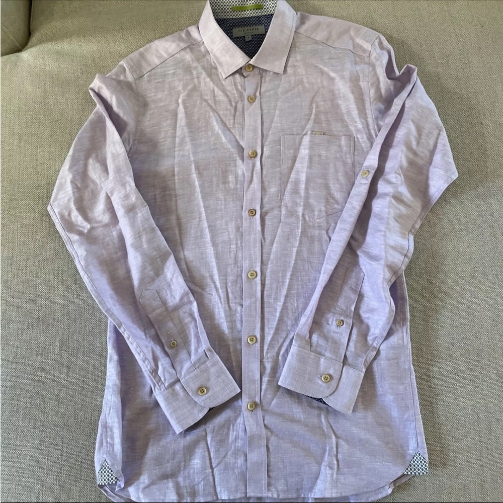 🌸 Ted Baker Lavender Linen Blend Dress Shirt - Size 5 (L) 🌸